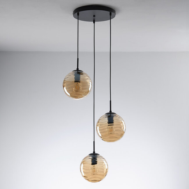 3-lamppuinen riippuvalaisin Eflin - musta ja meripihkalasi