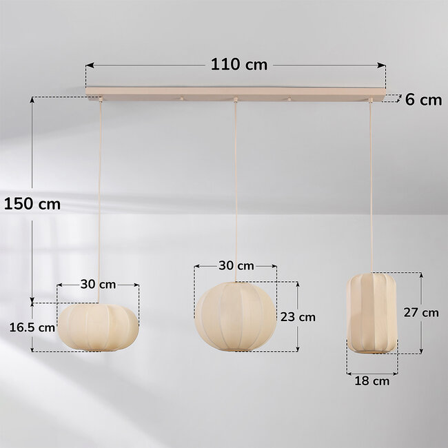 3-lamppuinen riippuvalaisin Serica - beige kangas