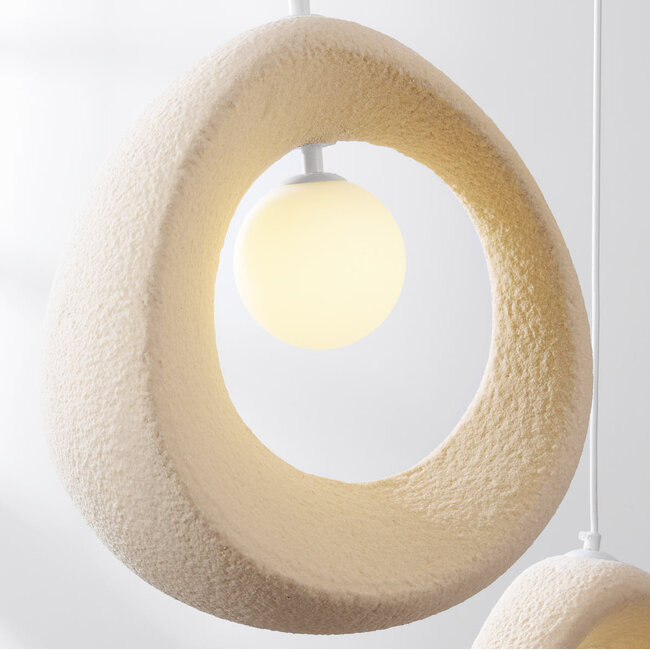 Wabi sabi -riippuvalaisin Yoru kolmella valopisteellä, sisältää G9-lamput - hiekanbeige