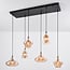 6-lichts design hanglamp Trinidad zwart met amber glas