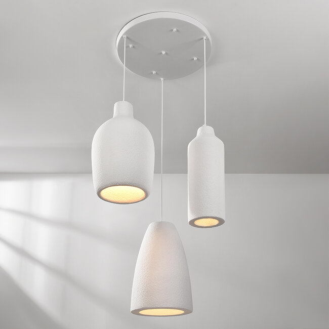 3-lichts moderne Wabi Sabi hanglamp met steeneffect wit - Kage