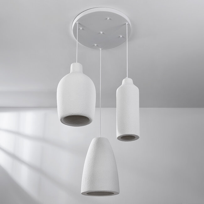 3-lichts moderne Wabi Sabi hanglamp met steeneffect wit - Kage