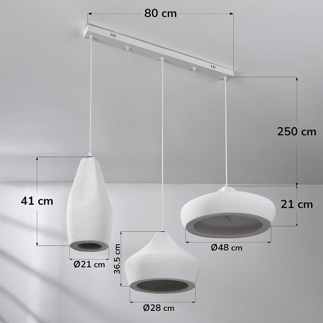 Moderne hanglamp wit in Wabi Sabi stijl, 3-lichts - Kaze