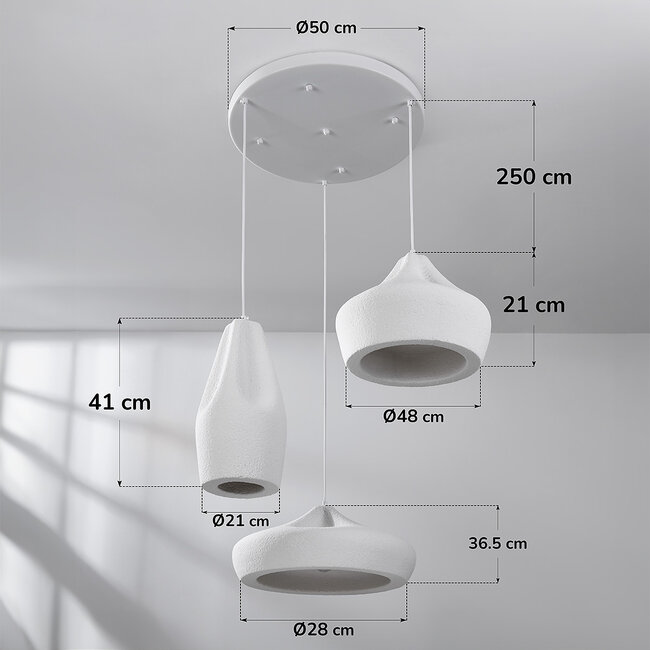 3-lichts hanglamp wit in Wabi Sabi stijl - Mizu
