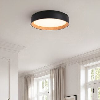 LED-kattovalaisin Larios, kolmiportaisesti himmennettävä Ø 39 cm - musta ja puukorostus