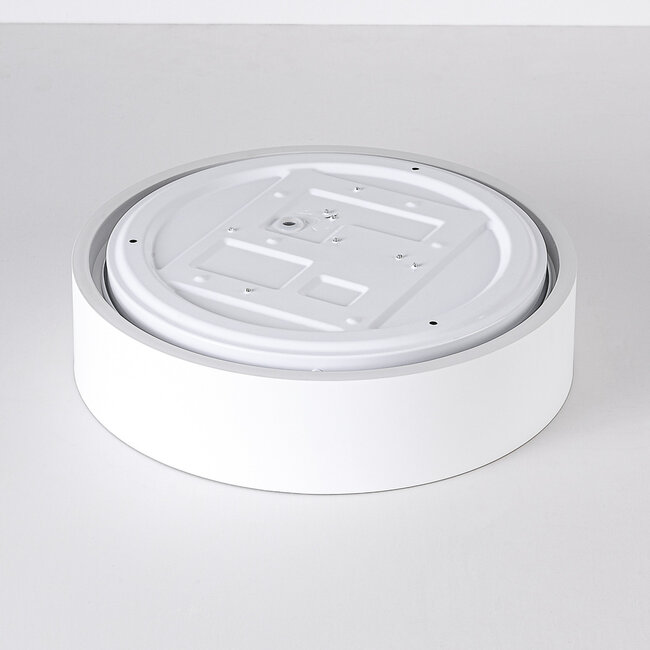 LED-kattovalaisin Larios, kolmiportaisesti himmennettävä Ø 29 cm - valkoinen ja puukorostus