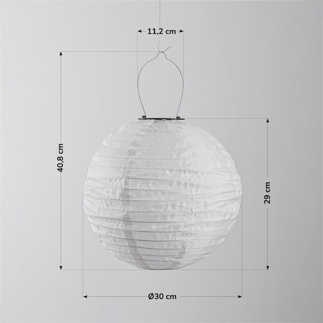 Solar lampion Kalor – hanglamp op zonne-energie van wit nylon Ø30 cm