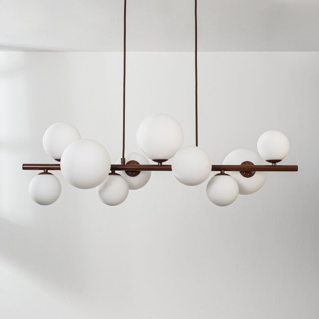 Design hanglamp Deka bruin met melkwit glas, 10-lichts