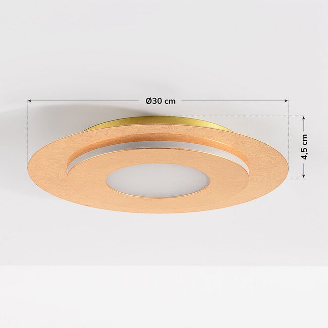 Plafondlamp Cercyl Ø30 cm met goudblad-effect en 3-staps dimbare LEDs
