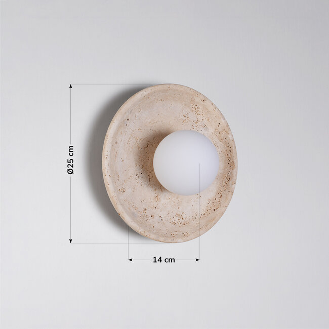 Tyylikäs seinävalaisin Arto travertiinista (luonnonkivi) ja maitolasista