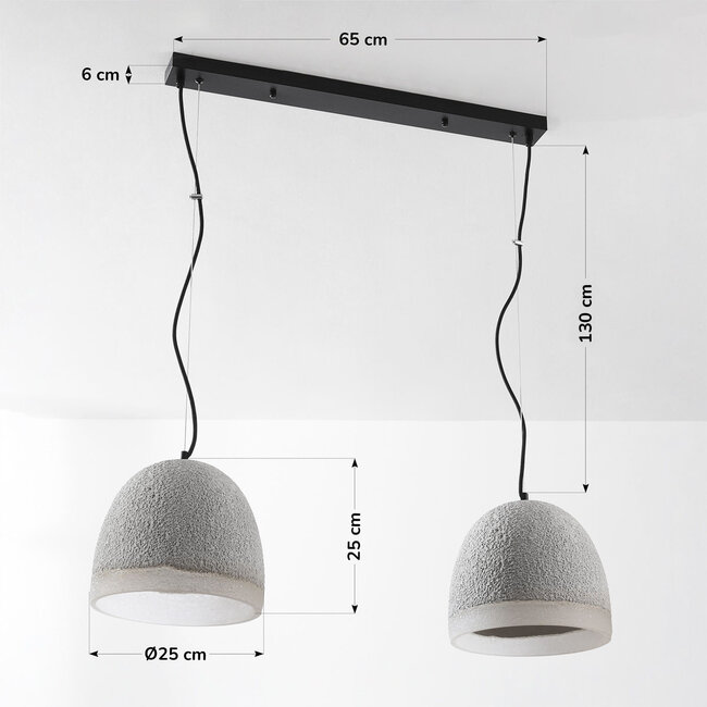 2-lamppuinen wabi sabi -riippuvalaisin Tura sementin sävyisenä