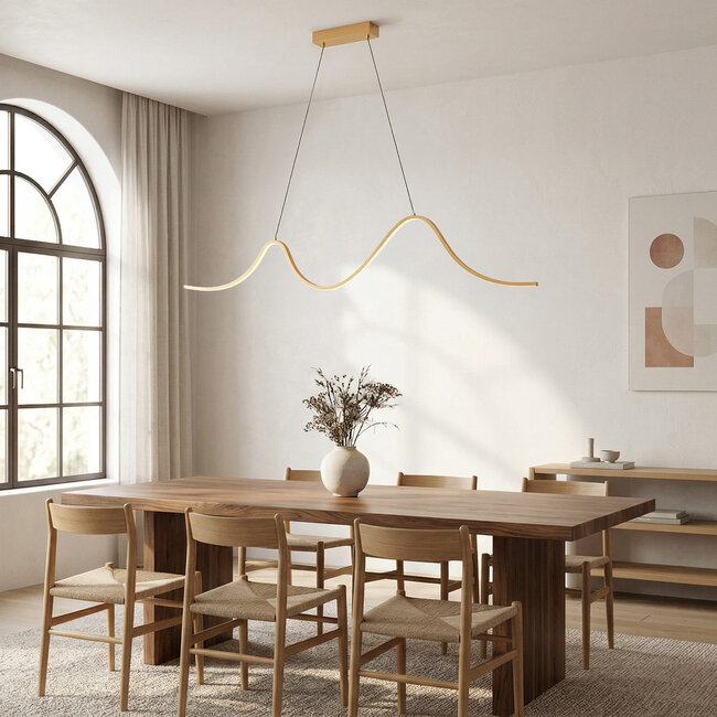 Design-riippuvalaisin Briana kullattuna aaltoilevalla LED-valaistuksella, 3-portaisesti himmennettävä