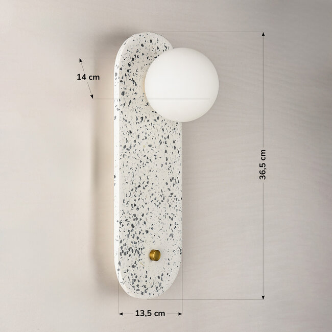 Seinävalaisin Velo, sementti ja maitolasi, terrazzo-ilme