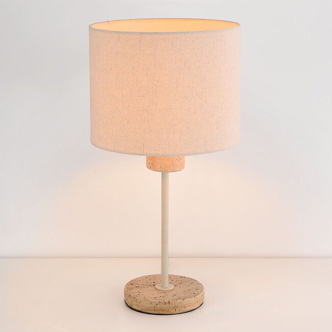 Pöytävalaisin Aurea, pellavavarjostin ja travertiiniefekti - beige