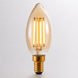 Himmennettävä E14 LED-filamenttikynttilälamppu Ø35 mm, meripihkalasi, 4,5 W, 2200 K