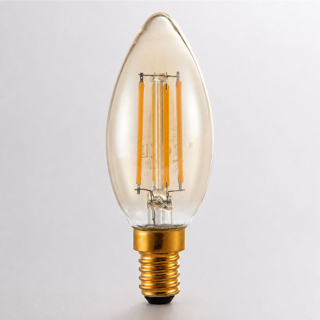 Himmennettävä E14 LED-filamenttikynttilälamppu Ø35 mm, meripihkalasi, 4,5 W, 2200 K