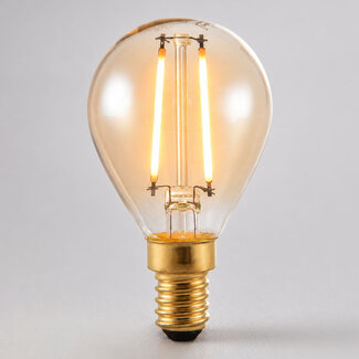 Himmennettävä E14 LED-filamenttilamppu Ø45 mm, meripihkalasi, 2,5 W, 2200 K
