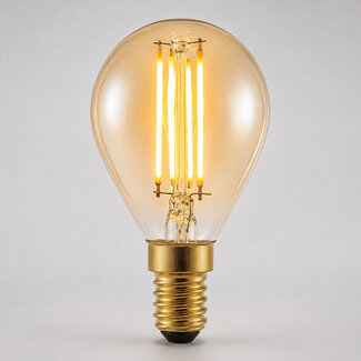 Kolmiportaisesti himmennettävä E14 LED-filamenttilamppu Ø45 mm, meripihkalasi, 4,5 W, 2700 K