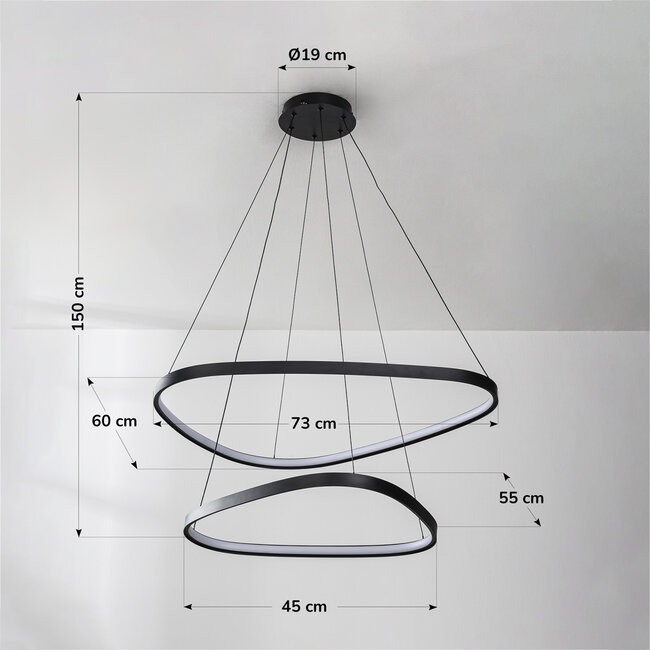 3-portaisesti himmennettävä design-riippuvalaisin Nivara kaksois-LED-renkailla, musta