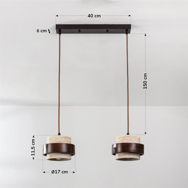 2-lamppuinen riippuvalaisin Travé - travertiini (luonnonkivi) ja puu