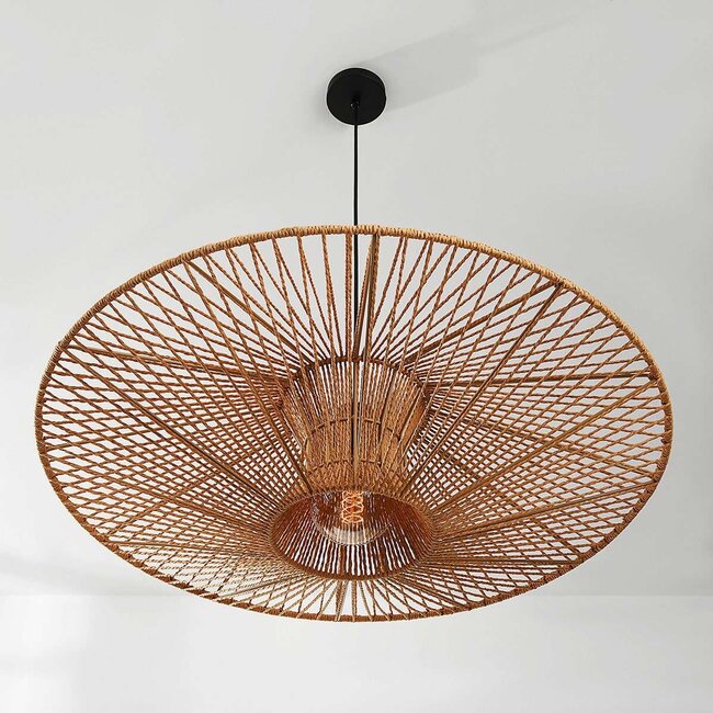 Hanglamp Orana met dubbele kap van handgevlochten papier in naturel