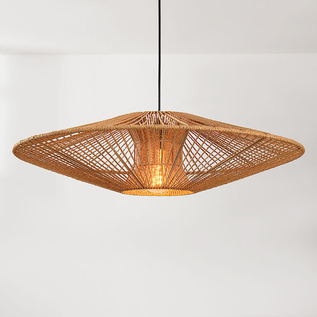 Hanglamp Orana met dubbele kap van handgevlochten papier in naturel