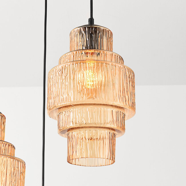 3-lichts design hanglamp met amber glas - Orina