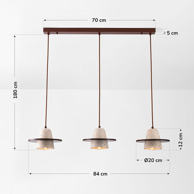 3-lamppuinen Japandi-riippuvalaisin Caelio - travertiini (luonnonkivi) ja puu