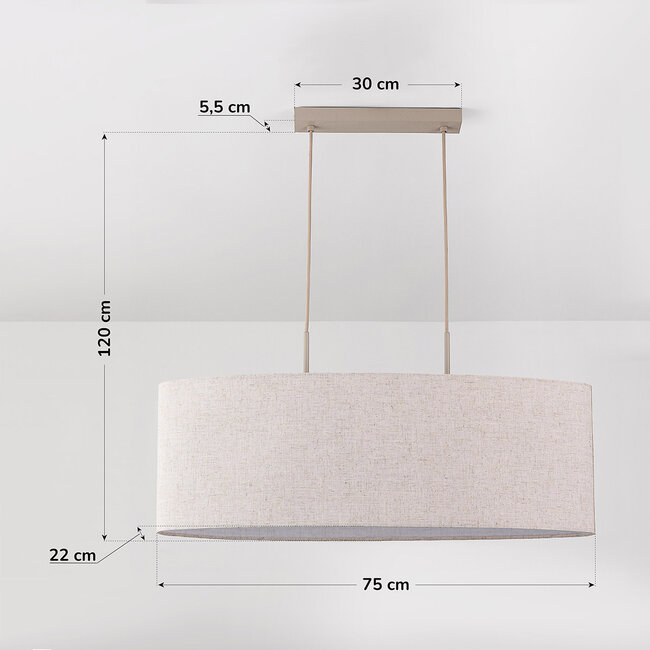 Minimalistinen riippuvalaisin Lureva beige pellavakuvulla, 2-valoinen