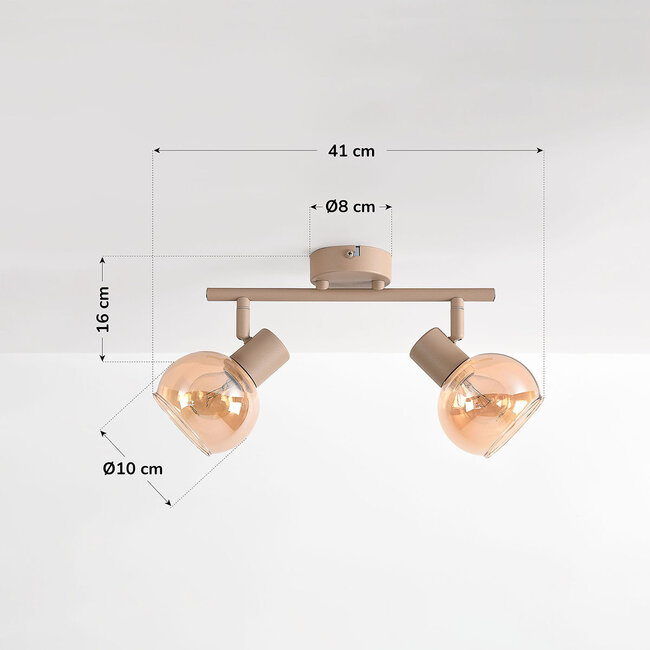 Kattovalaisin Phiene kahdella kääntyvällä meripihkanvärisellä lasikuvulla - beige