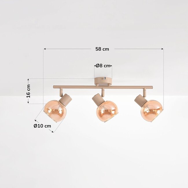 Säädettävä kattovalaisin Lorie 3-valoinen meripihkalasilla - beige