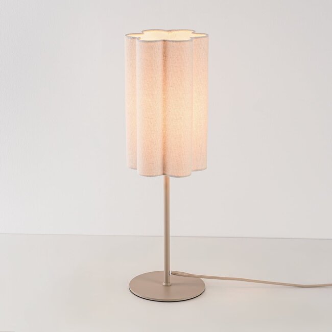 Pöytävalaisin Mirjam laskostetulla pellavakuvulla - beige