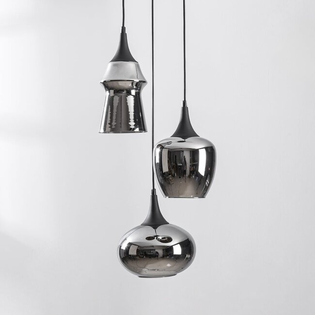 3-lamppuinen riippuvalaisin Zian - musta, savulasi ja peilipinta