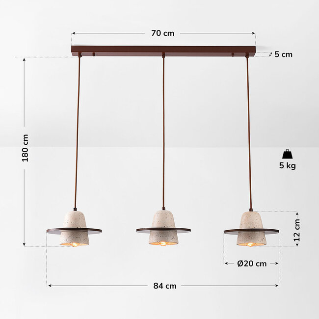 3-lamppuinen Japandi-riippuvalaisin Caelio - travertiini (luonnonkivi) ja puu