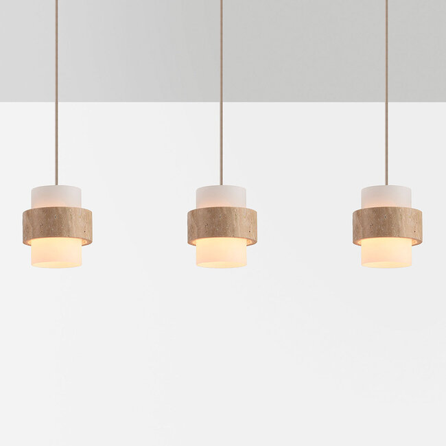 Flari-riippuvalaisin 3 kuvulla travertiinista ja maitolasista - beige