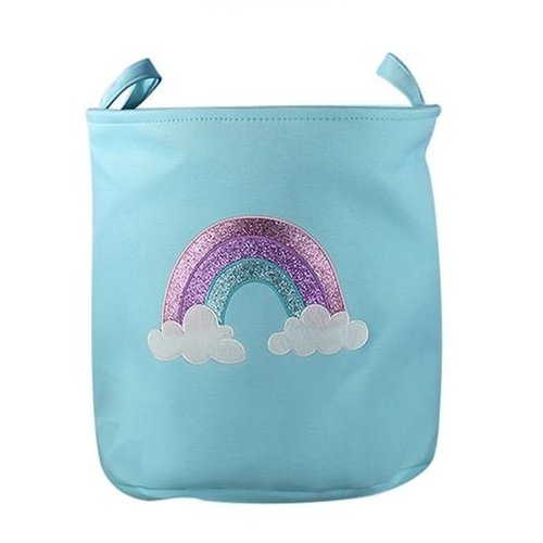 By Baboo Opbergmand speelgoed - Blauw met Regenboog - voor knuffels By Baboo Opbergmand speelgoed - Blauw met Regenboog - voor knuffels