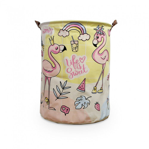 By Baboo Speelgoedmand kinderkamer - Flamingo's - met handvaten By Baboo Speelgoedmand kinderkamer - Flamingo's - met handvaten