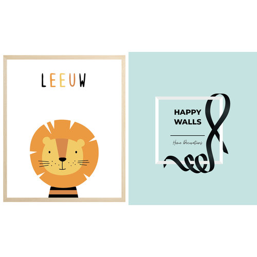 Happy Walls Baby Leeuw in mooie houten Fotolijst - A3 formaat 30x40 cm
