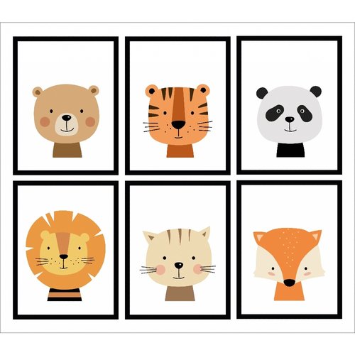 Happy Walls Posters Kinderkamer Dieren - 6x A3 formaat 30x40 cm Happy Walls Posters Kinderkamer Dieren - 6x A3 formaat 30x40 cm