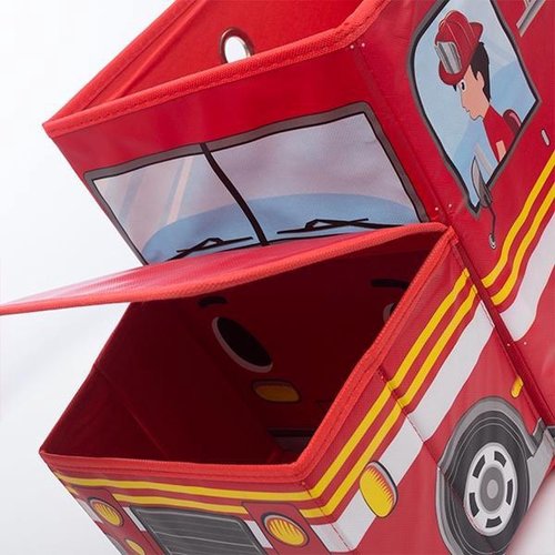 By Baboo Speelgoedkist - Brandweerauto - Opbergbox met 2 vakken - Met deksel