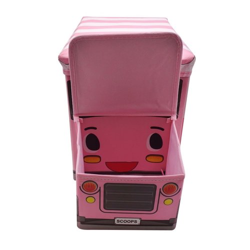 By Baboo Speelgoedkist - Roze ijswagen - Opbergbox met 2 vakken - Met deksel