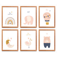 Babykamer Posters - Set van 6 Meisjes - A4 formaat 20x30 cm