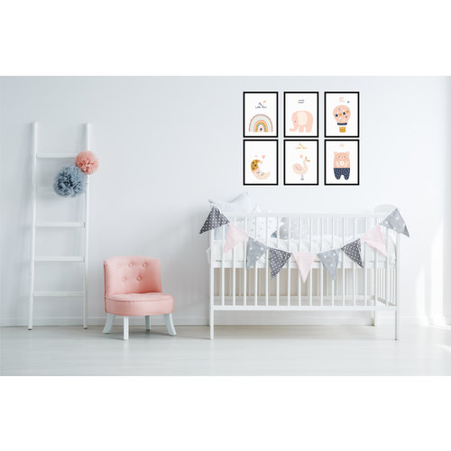 Happy Walls Babykamer Posters - Set van 6 Meisjes - A4 formaat 20x30 cm