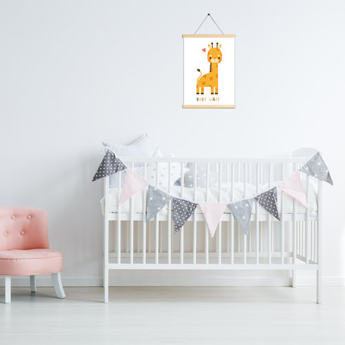 Happy Walls Babykamer Poster Canvas - Cute Giraf met houten frame - A3 formaat 30x40 cm