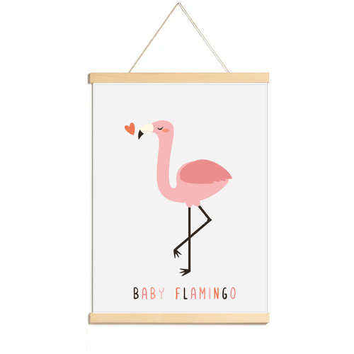Happy Walls Babykamer Poster Canvas - Cute Flamingo met houten frame - A3 formaat 30x40 cm Happy Walls Babykamer Poster Canvas - Cute Flamingo met houten frame - A3 formaat 30x40 cm