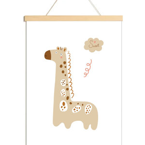 Happy Walls Babykamer Poster Canvas - Sweet Giraf met houten frame - A3 formaat 30x40 cm