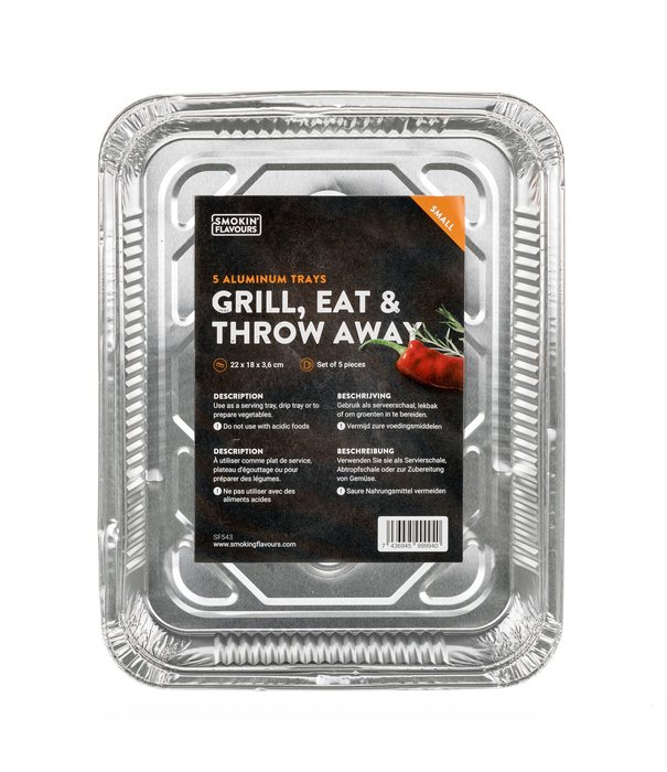Smokin' Flavours Smokin' Flavours - Aluminium bakken Klein Wegwerp 5 stuks LBH 22x18x3,6cm (Nieuw in 2021)