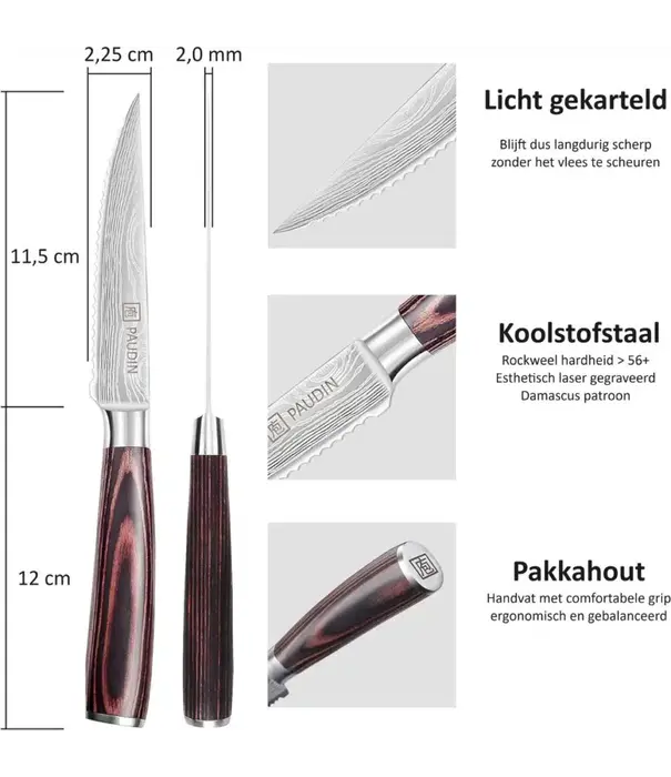 Paudin Paudin - S3 Steak Knife Set (6-delig, Steakmessen)