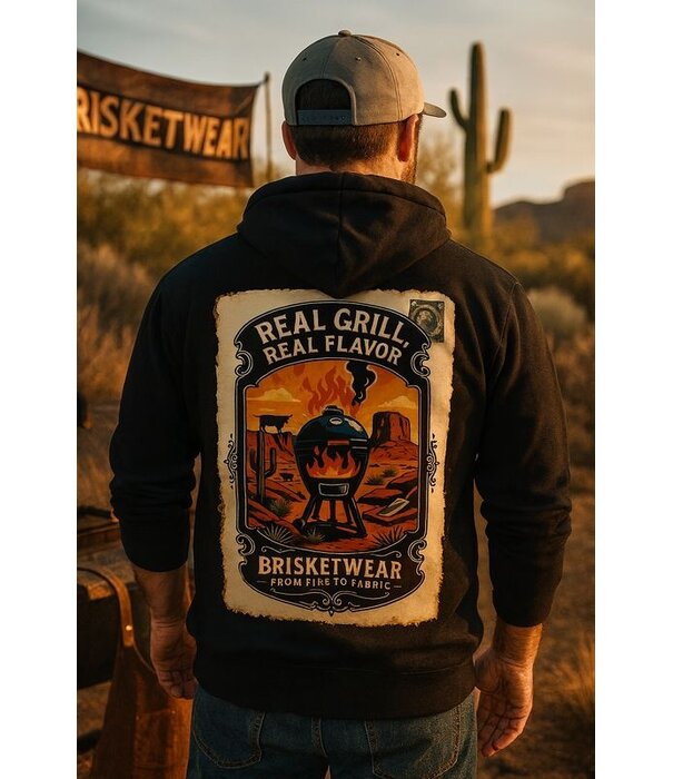 Brisketwear Brisketwear - Hooded Sweater - Zwart RealGrill (Maat 3XL)