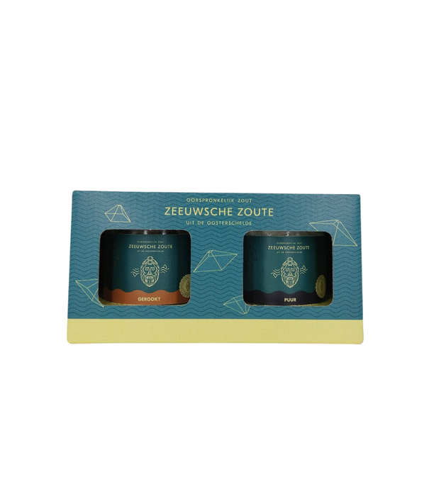 Zeeuwsche Zoute Zeeuwsche Zoute - Luxe Cadeauverpakking Glazen Pot Puur en Gerookt (2x 100gr)